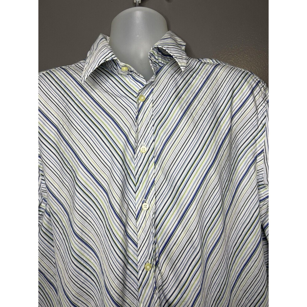 ETRO Shirt Mens 46 White Stripe Dress Classic Fit Button Down Made In Italy